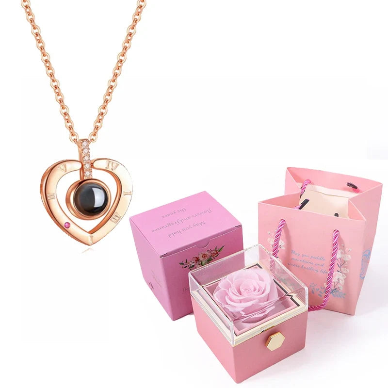 Ewige Rose mit Kette in 100 Sprachen