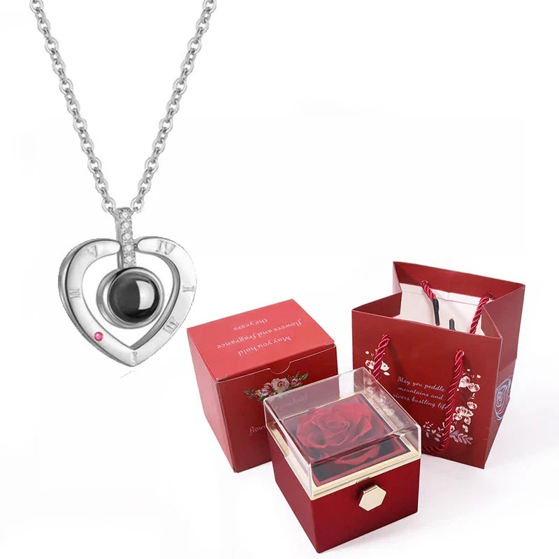 Ewige Rose mit Kette in 100 Sprachen