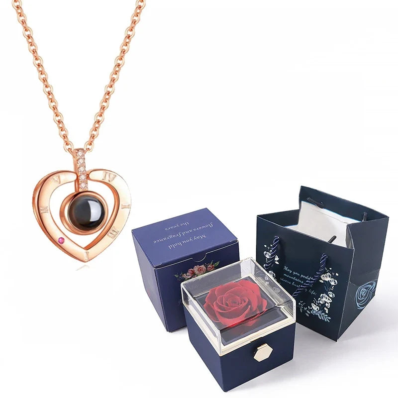 Ewige Rose mit Kette in 100 Sprachen