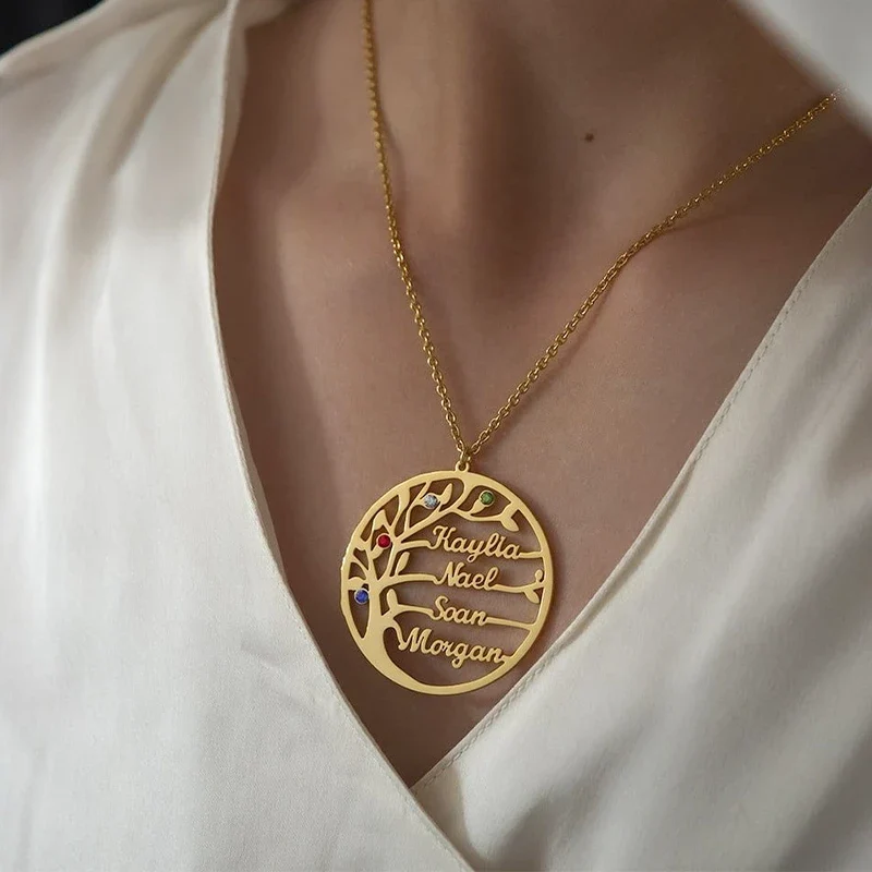 Lebensbaum Kette mit Geburtssteinen