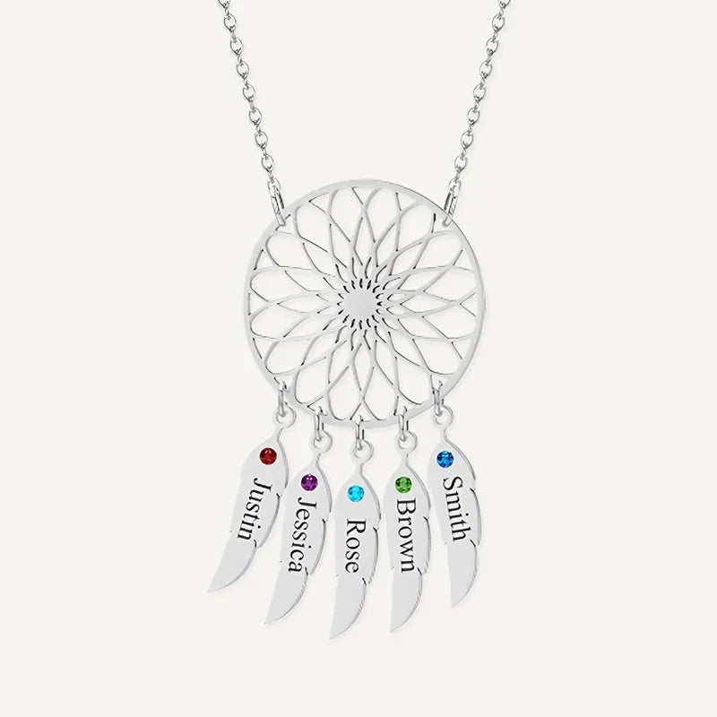 Traumfänger Kette mit Namen und Geburtssteinen