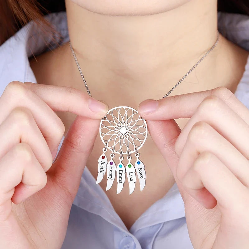 Traumfänger Kette mit Namen und Geburtssteinen