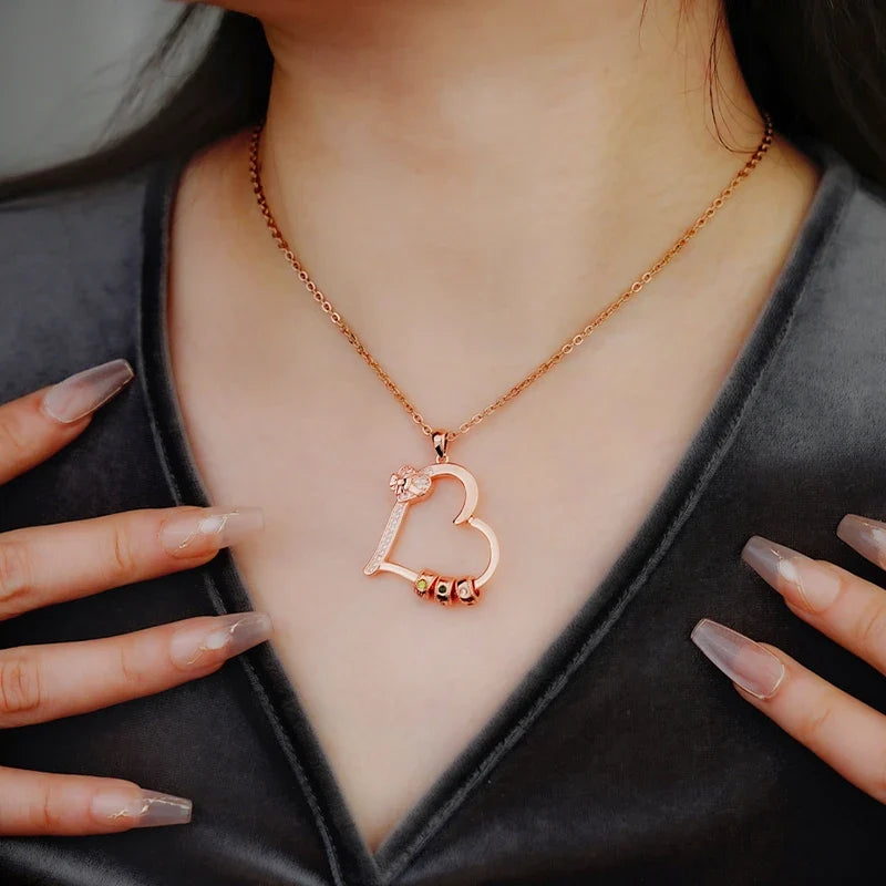 Herz Charm Kette mit Namen und Geburtssteinen