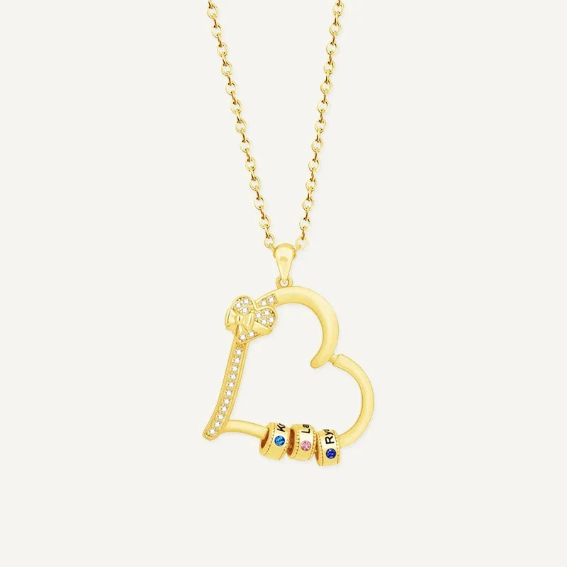 Herz Charm Kette mit Namen und Geburtssteinen