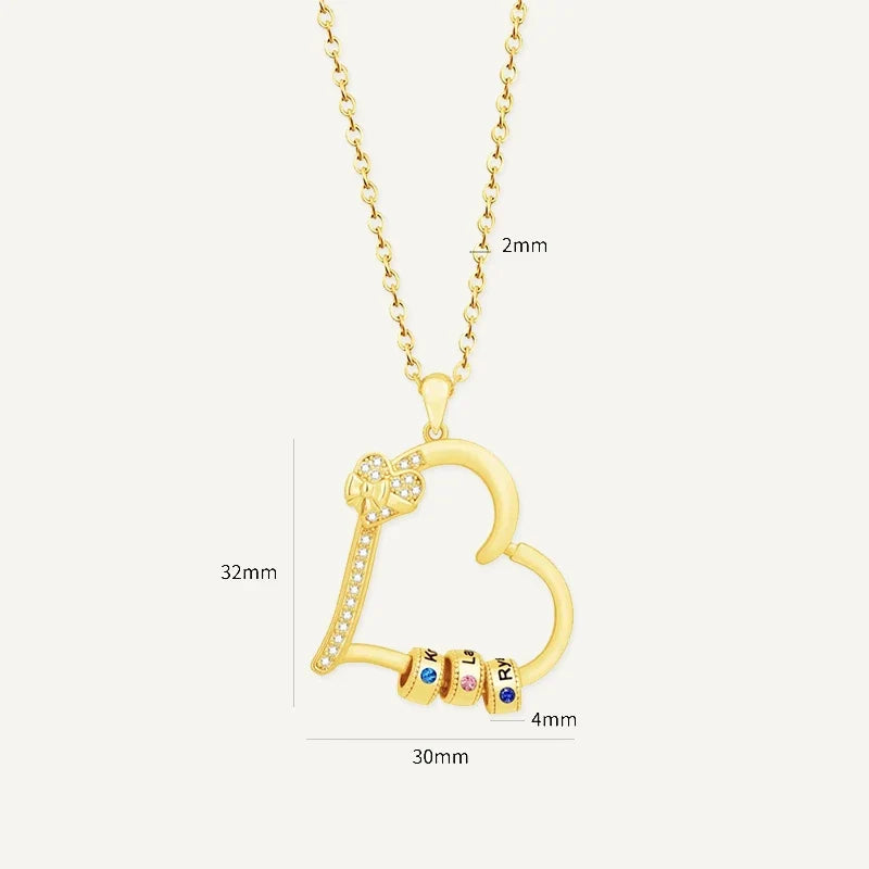 Herz Charm Kette mit Namen und Geburtssteinen