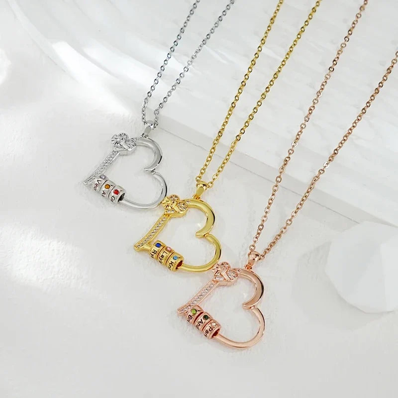 Herz Charm Kette mit Namen und Geburtssteinen
