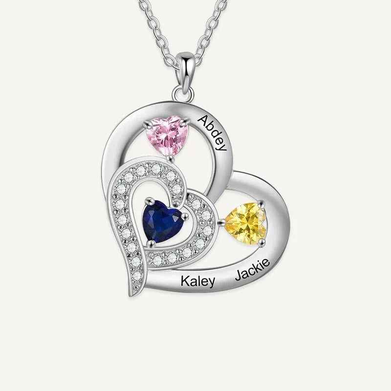 Verschlungene Herzen Kette mit Namen und Geburtssteinen
