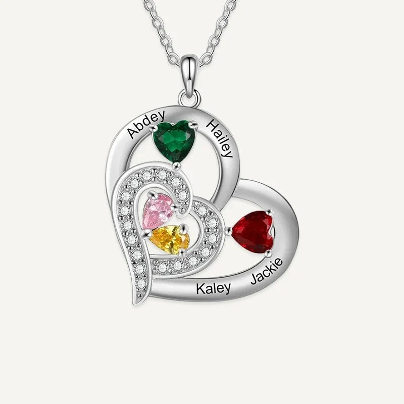 Verschlungene Herzen Kette mit Namen und Geburtssteinen