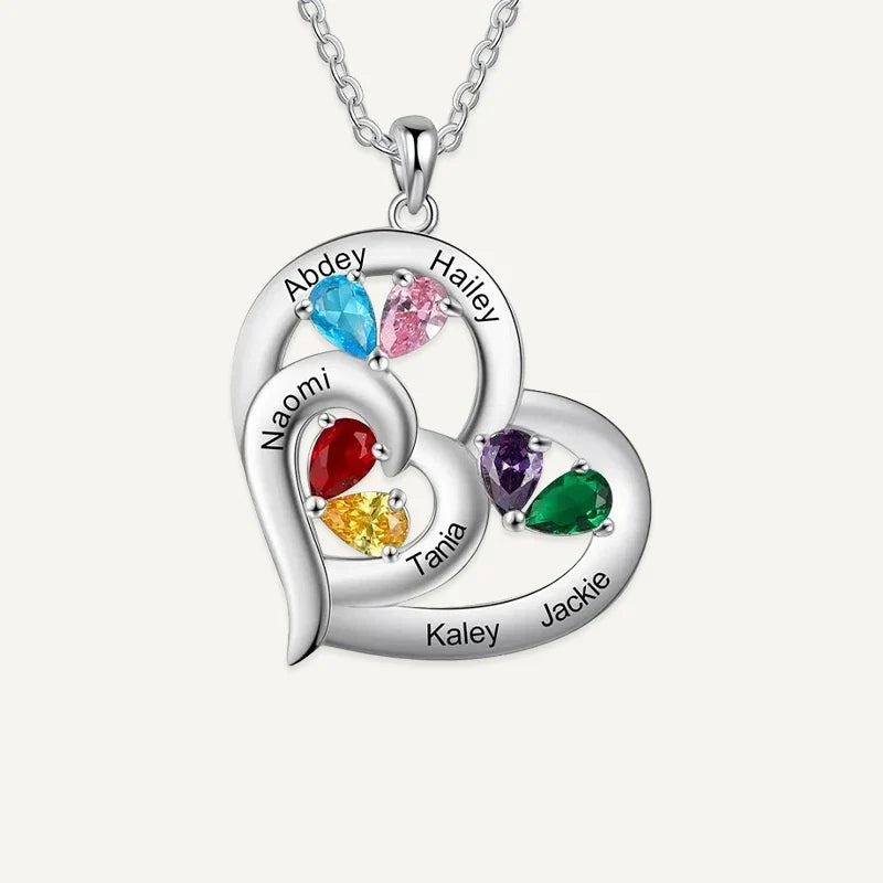 Verschlungene Herzen Kette mit Namen und Geburtssteinen