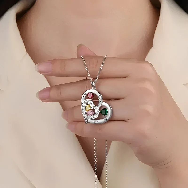 Verschlungene Herzen Kette mit Namen und Geburtssteinen