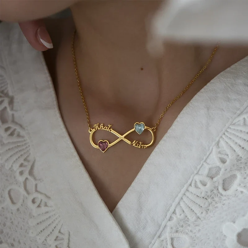 Unendlichkeit Kette mit Namen und Geburtssteinen