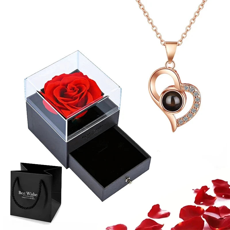 Kette Ich liebe dich in 100 Sprachen mit Rose