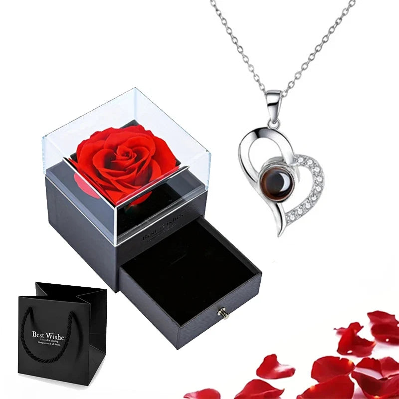 Kette Ich liebe dich in 100 Sprachen mit Rose