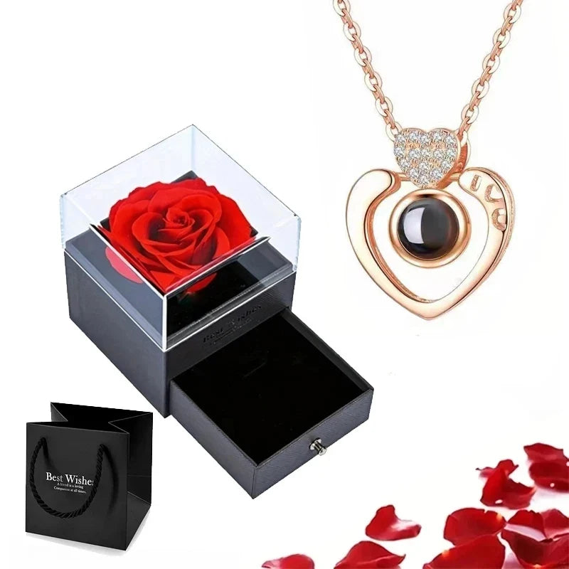 Kette Ich liebe dich in 100 Sprachen mit Rose