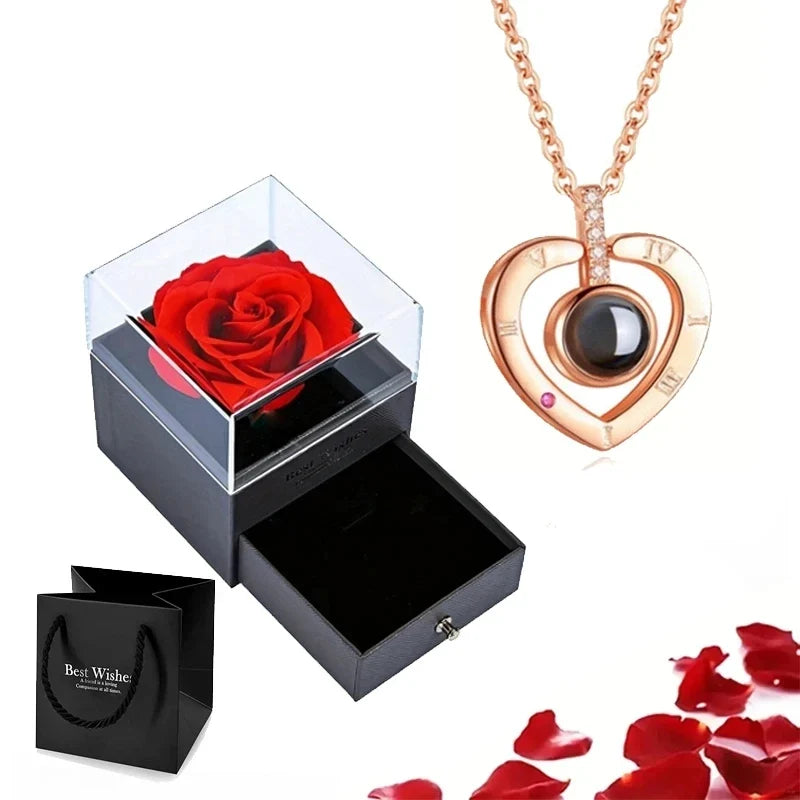 Kette Ich liebe dich in 100 Sprachen mit Rose