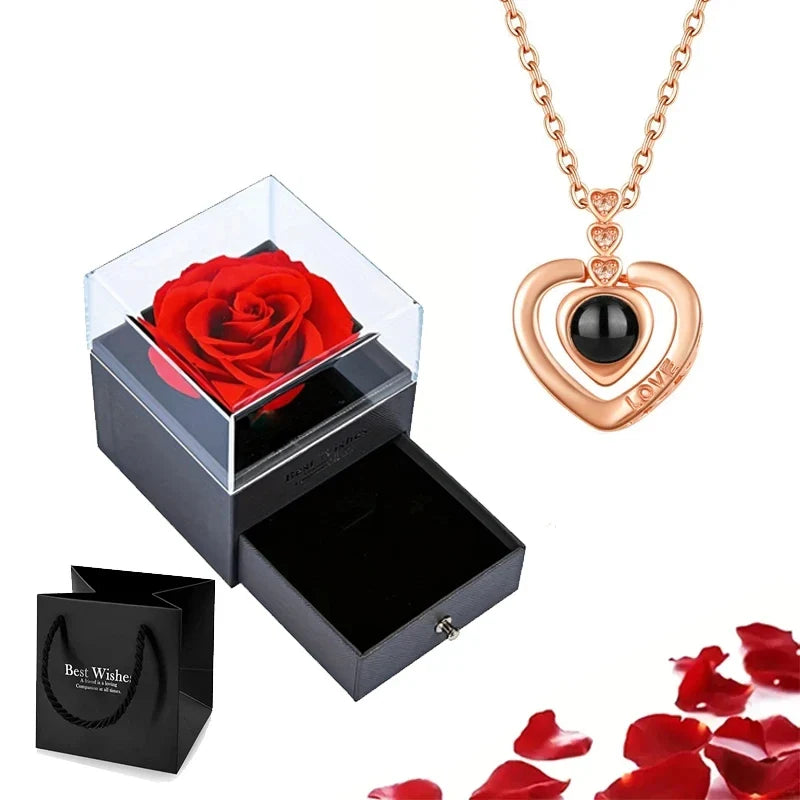 Kette Ich liebe dich in 100 Sprachen mit Rose