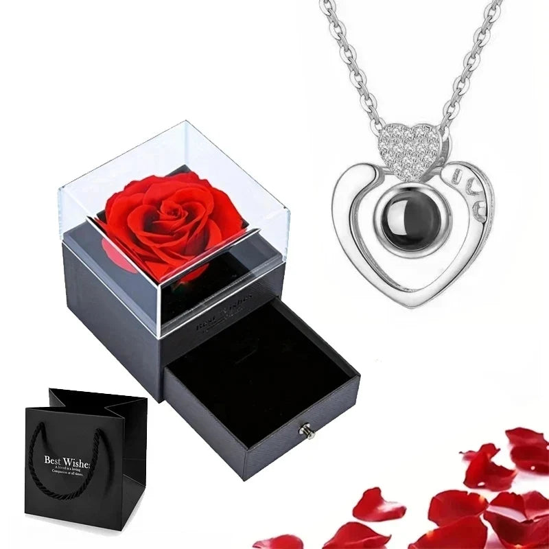 Kette Ich liebe dich in 100 Sprachen mit Rose