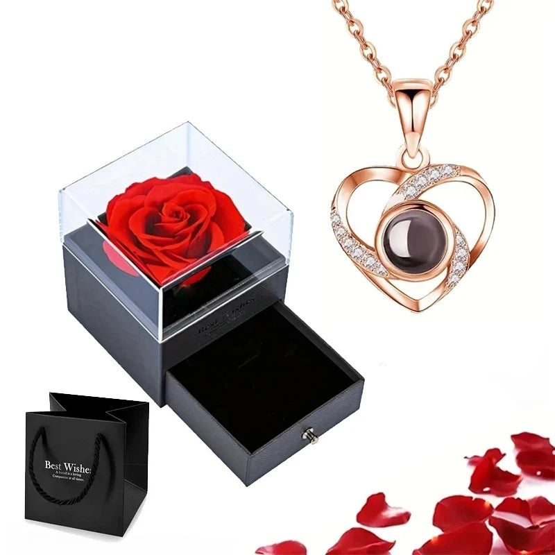 Kette Ich liebe dich in 100 Sprachen mit Rose