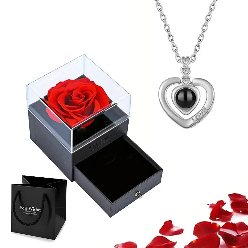 Kette Ich liebe dich in 100 Sprachen mit Rose