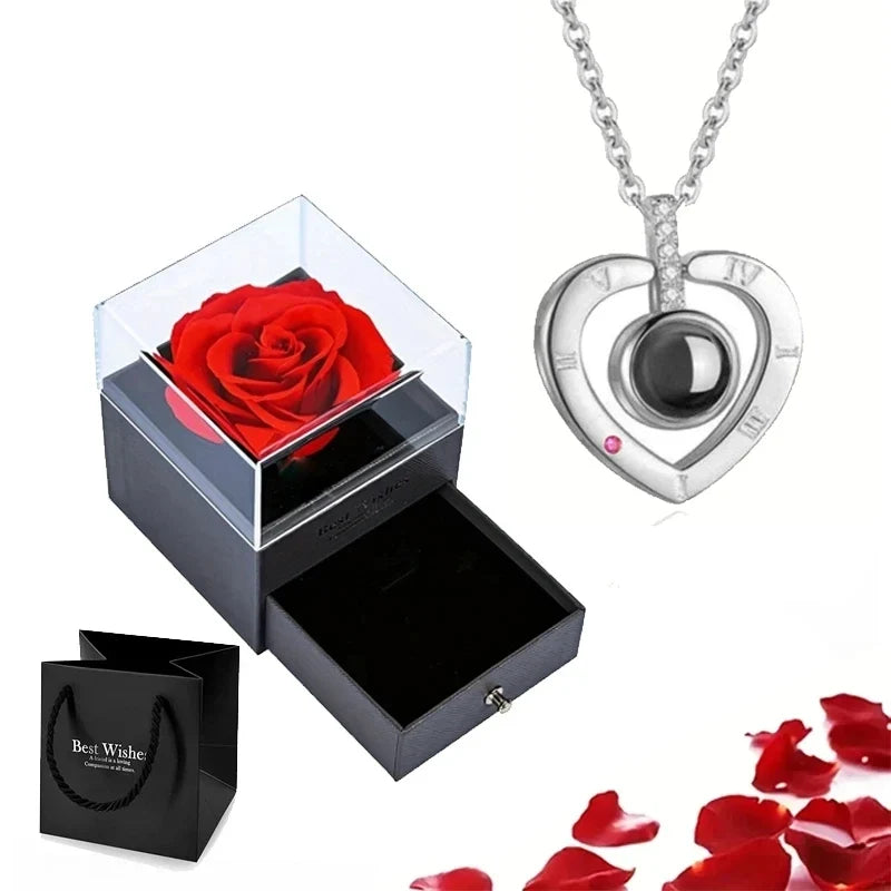 Kette Ich liebe dich in 100 Sprachen mit Rose