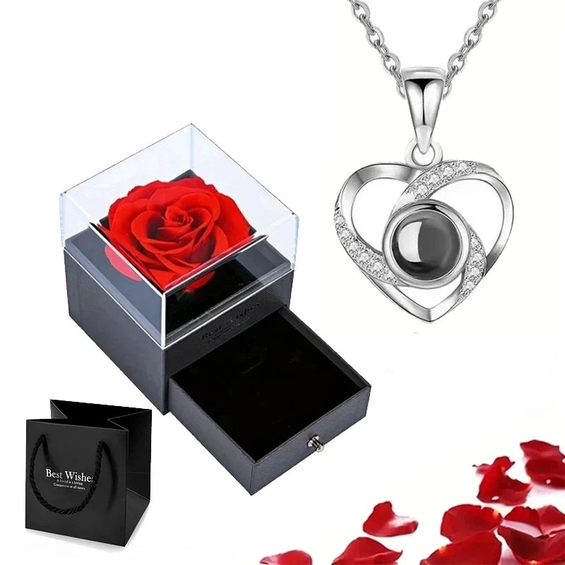 Kette Ich liebe dich in 100 Sprachen mit Rose