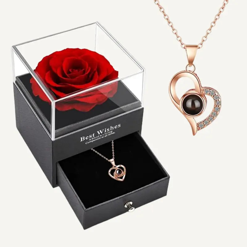 Kette Ich liebe dich in 100 Sprachen mit Rose