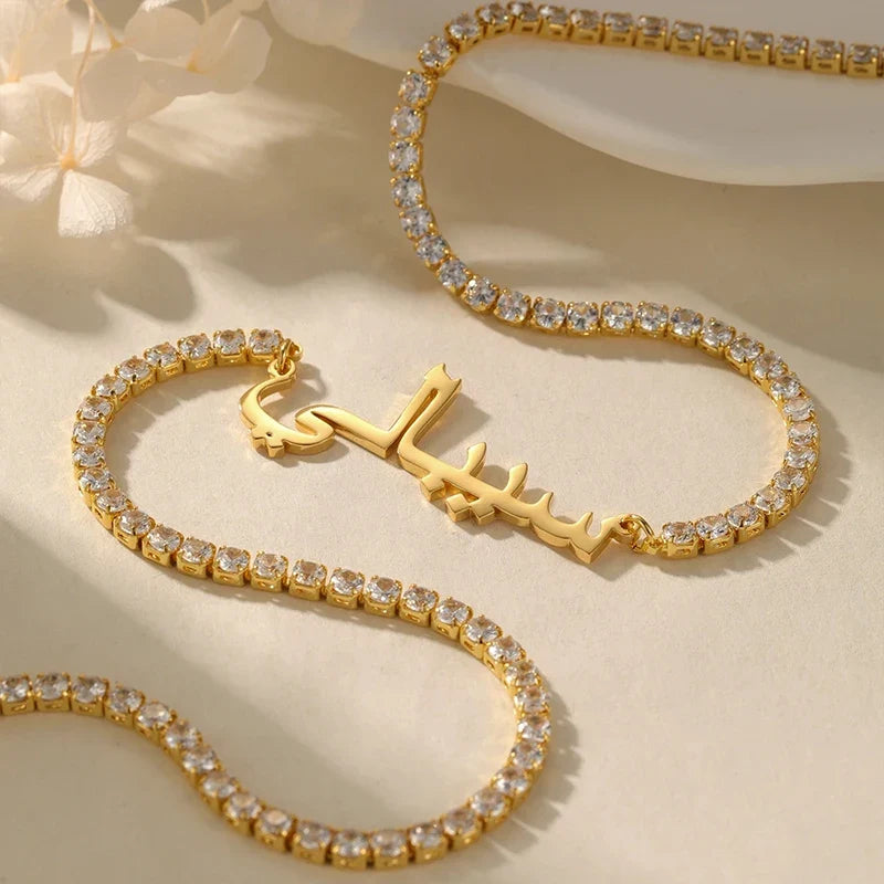 Arabische Namenskette an Tenniskette mit Zirkonia