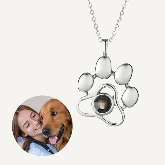 Hundepfote Kette mit Bild in Silber