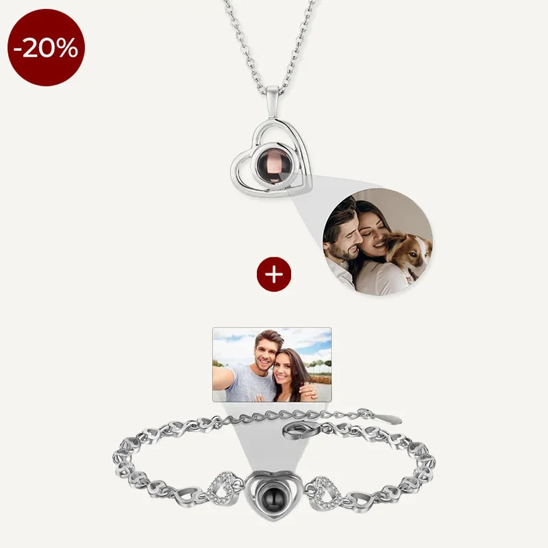 Set aus Kette und Armband mit Bild im Herz
