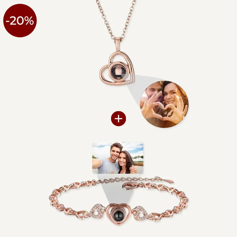 Set aus Kette und Armband mit Bild im Herz