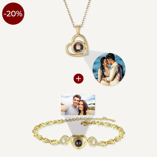 Set aus Kette und Armband mit Bild im Herz