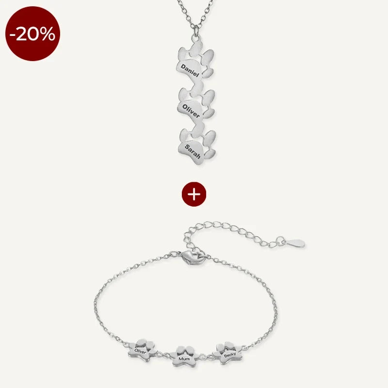 Set aus Kette und Armband mit Hundepfoten