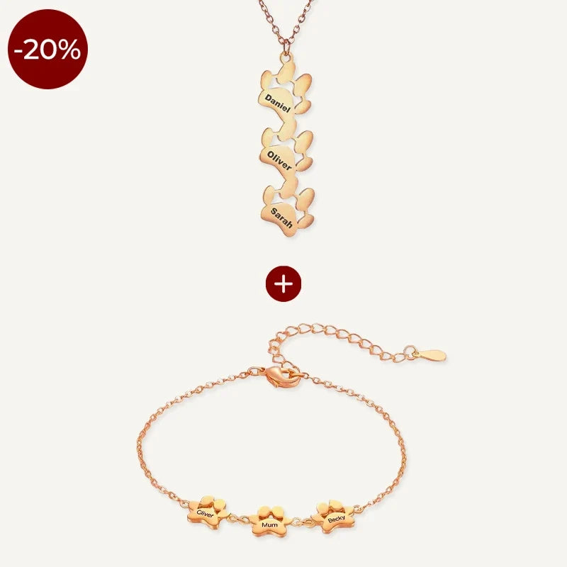Set aus Kette und Armband mit Hundepfoten