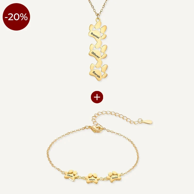 Set aus Kette und Armband mit Hundepfoten