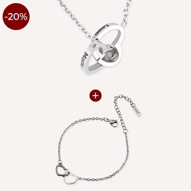 Set aus Kette und Armband mit verschlungenen Herzen
