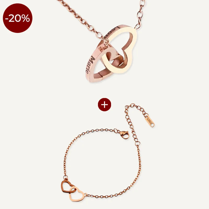 Set aus Kette und Armband mit verschlungenen Herzen
