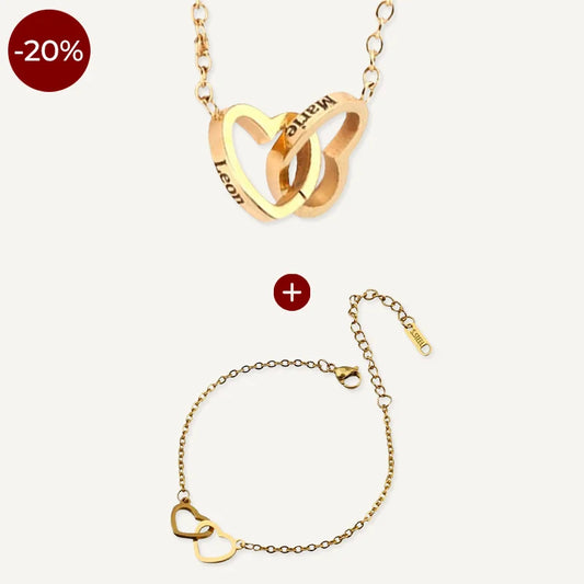 Set aus Kette und Armband mit verschlungenen Herzen