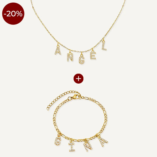 Set aus Kette und Armband mit Buchstaben und Zirkonia