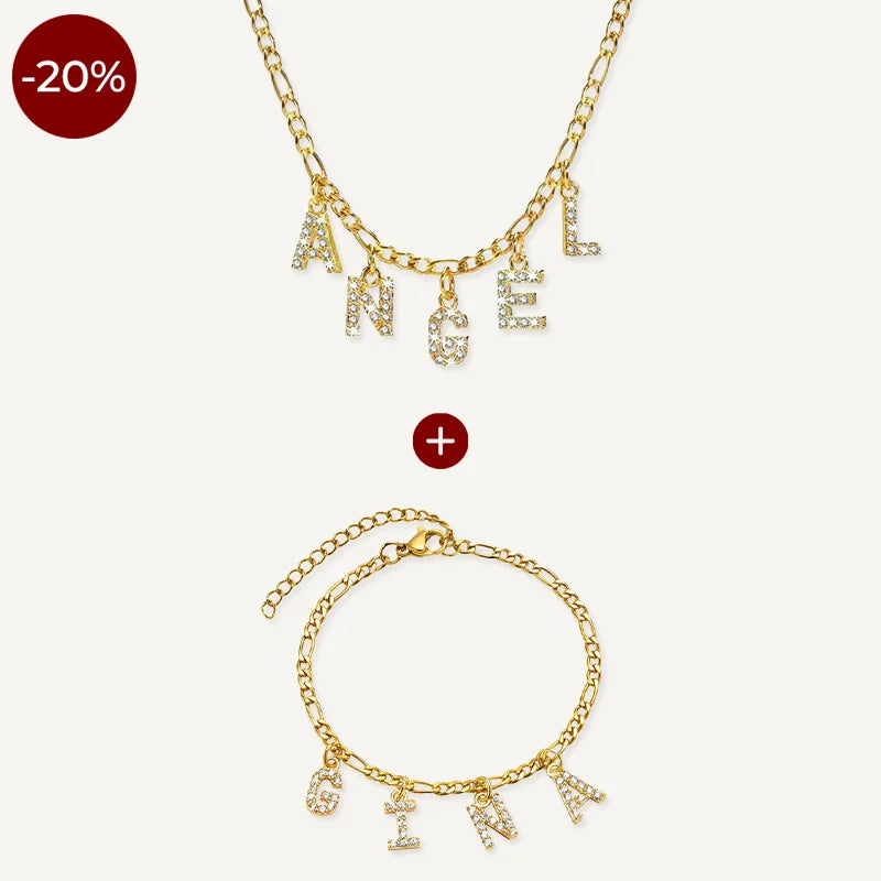 Set aus Kette und Armband mit Buchstaben und Zirkonia