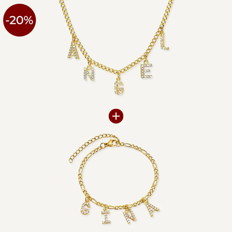 Set aus Kette und Armband mit Buchstaben und Zirkonia