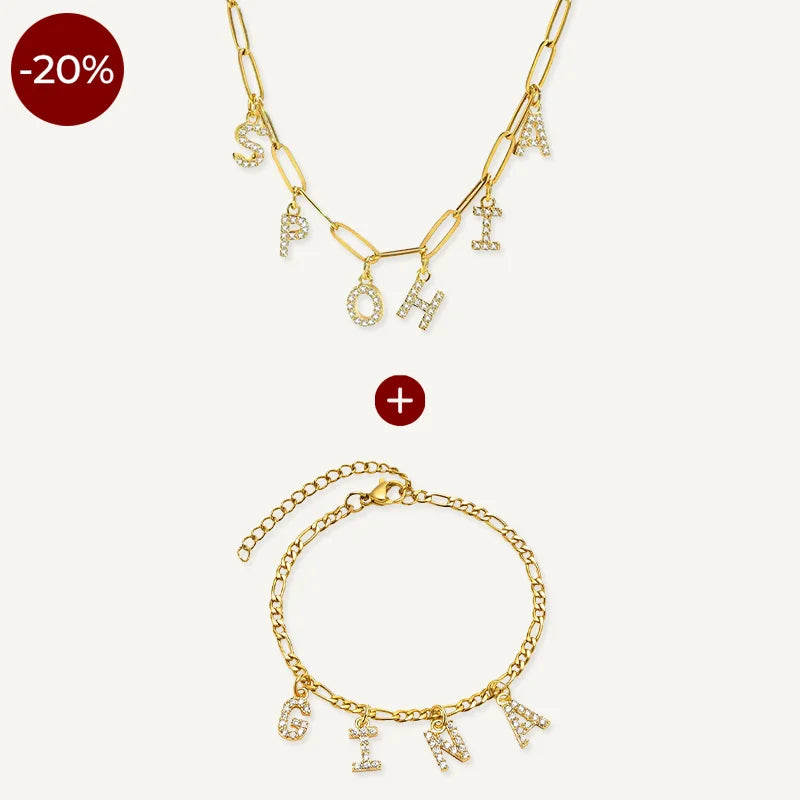 Set aus Kette und Armband mit Buchstaben und Zirkonia