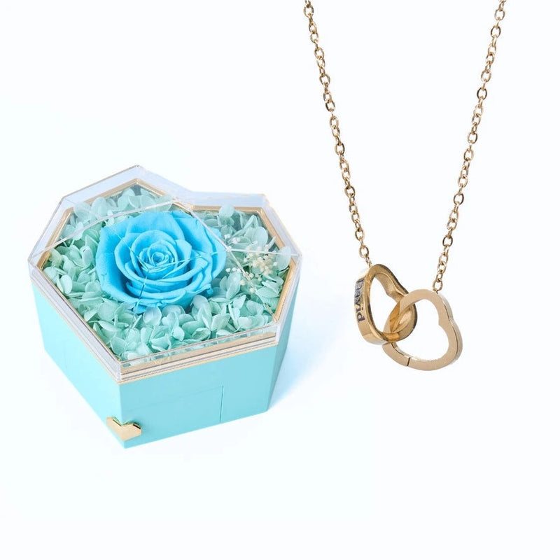 Geschenkset Herzbox mit ewiger Rose und Kette