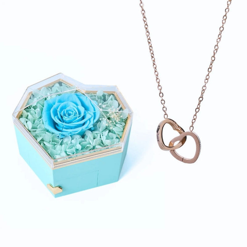 Geschenkset Herzbox mit ewiger Rose und Kette