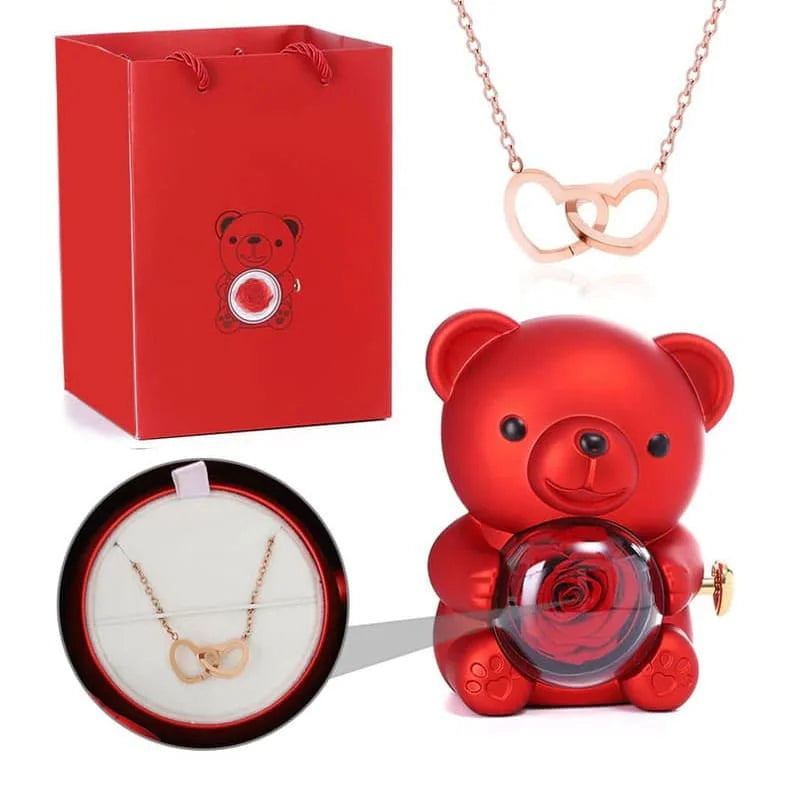 Rosenbär mit personalisierter Kette im Set