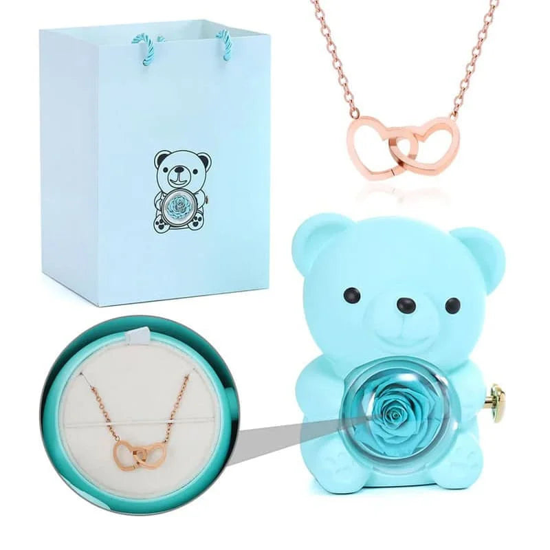 Rosenbär mit personalisierter Kette im Set