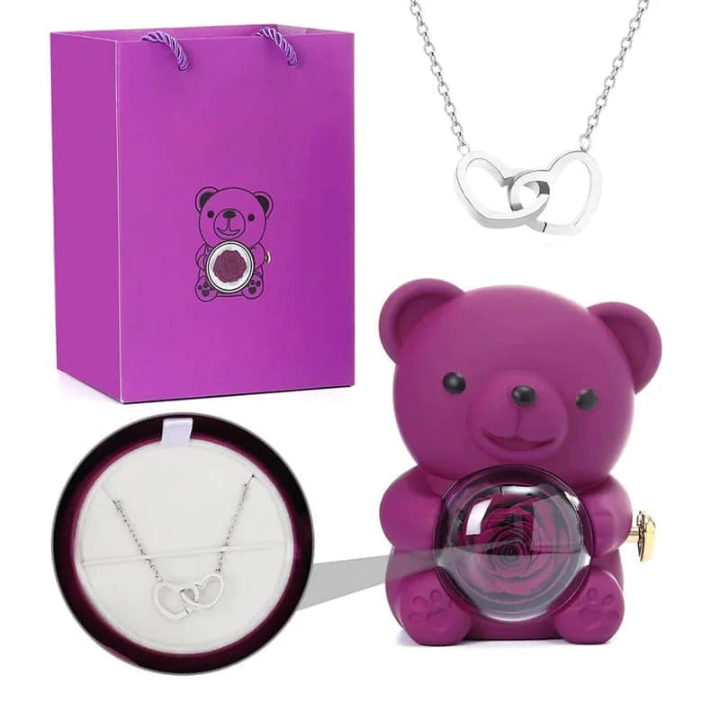 Rosenbär mit personalisierter Kette im Set