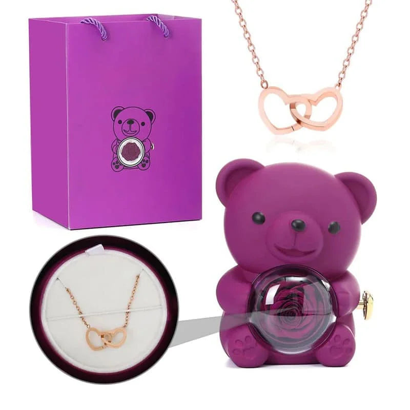Rosenbär mit personalisierter Kette im Set