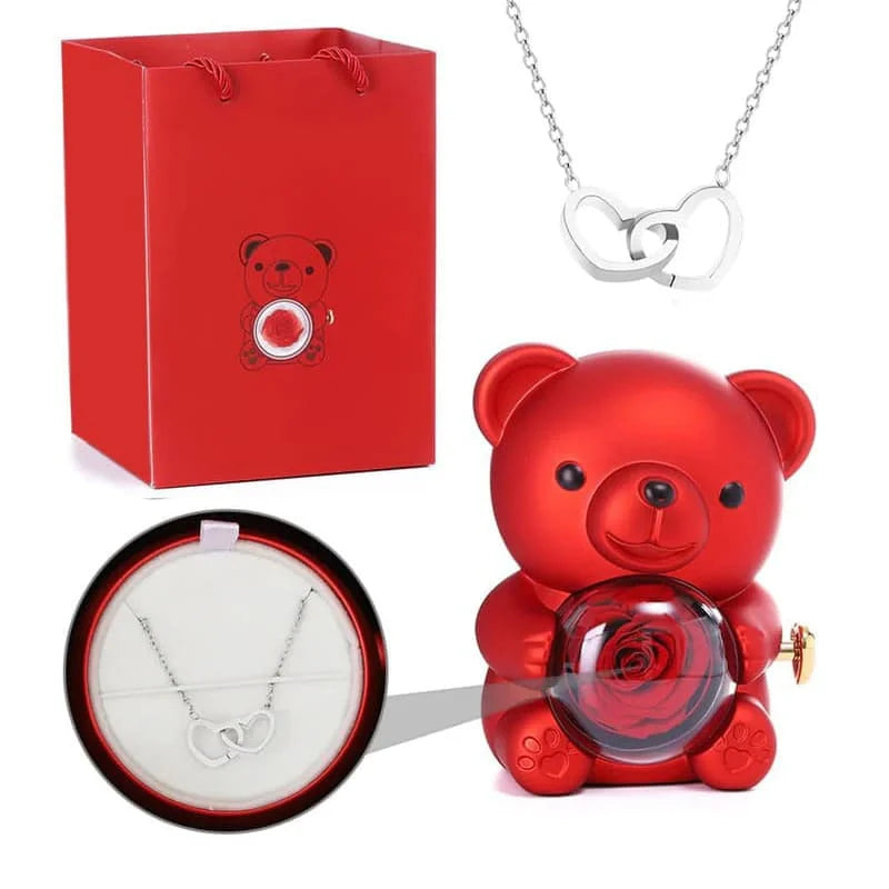Rosenbär mit personalisierter Kette im Set