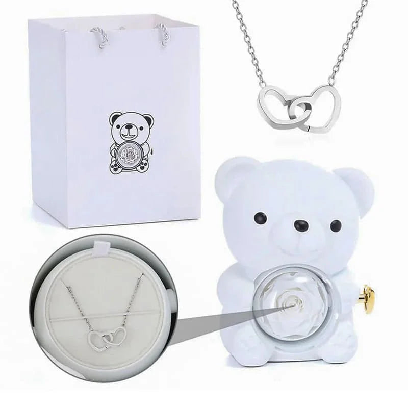 Rosenbär mit personalisierter Kette im Set