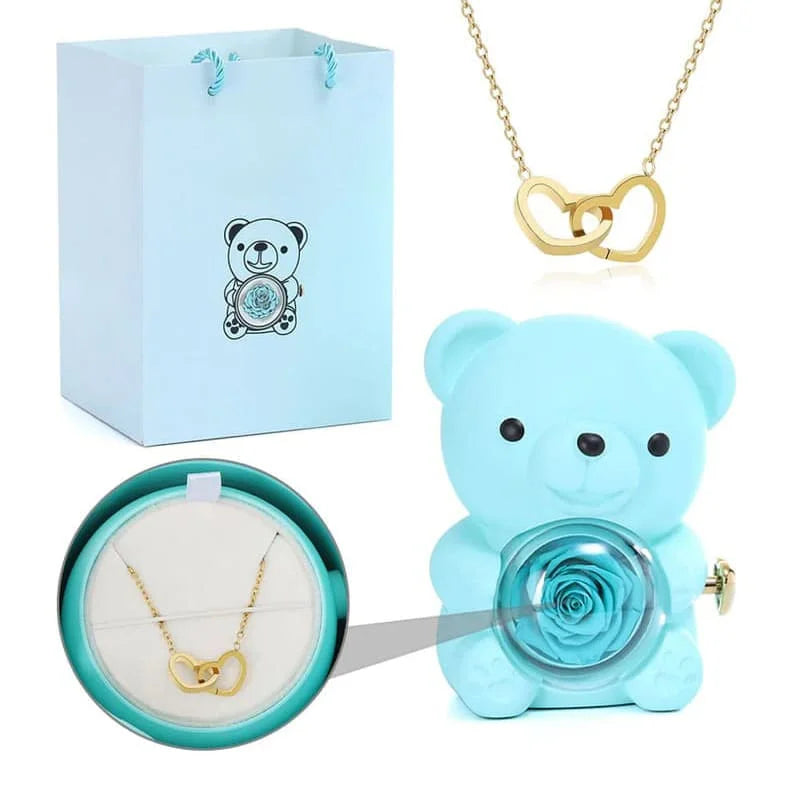 Rosenbär mit personalisierter Kette im Set